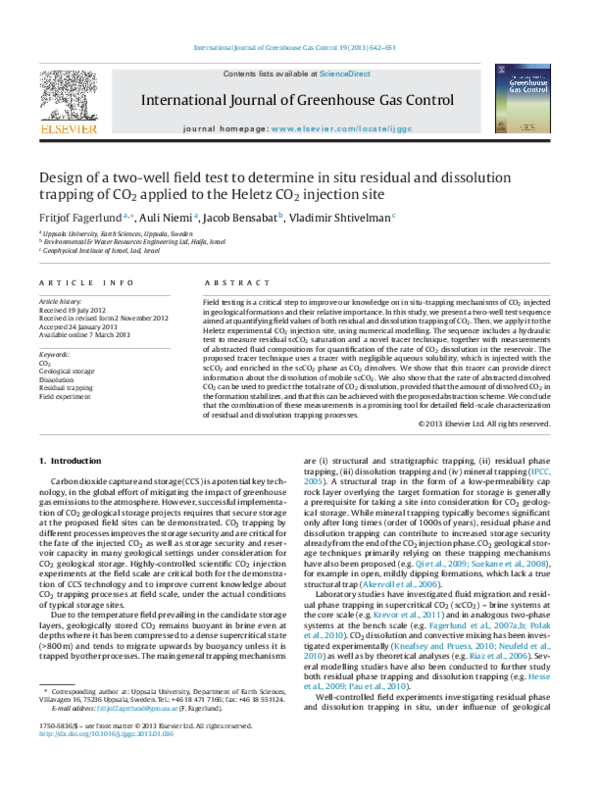 (PDF) Design of a two-well field test to determine in situ residual and ...
