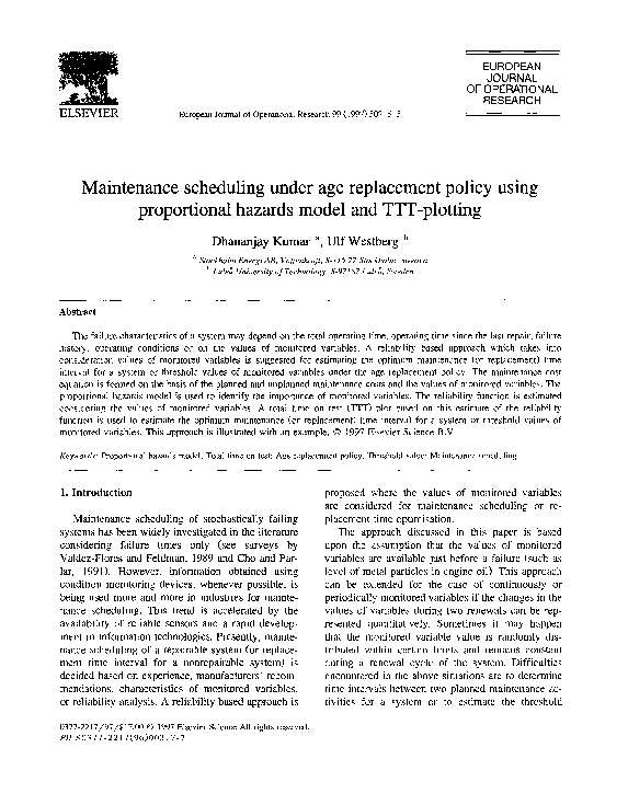 (PDF) Maintenance scheduling under age replacement policy using ...