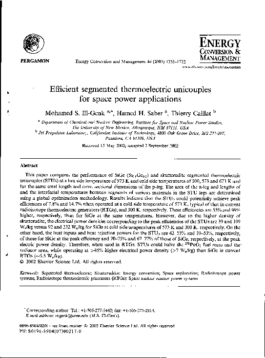 (PDF) Efficient segmented thermoelectric unicouples for space power ...