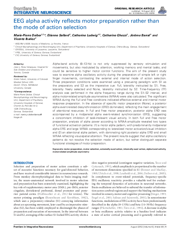 (PDF) EEG alpha activity reflects motor preparation rather than the ...