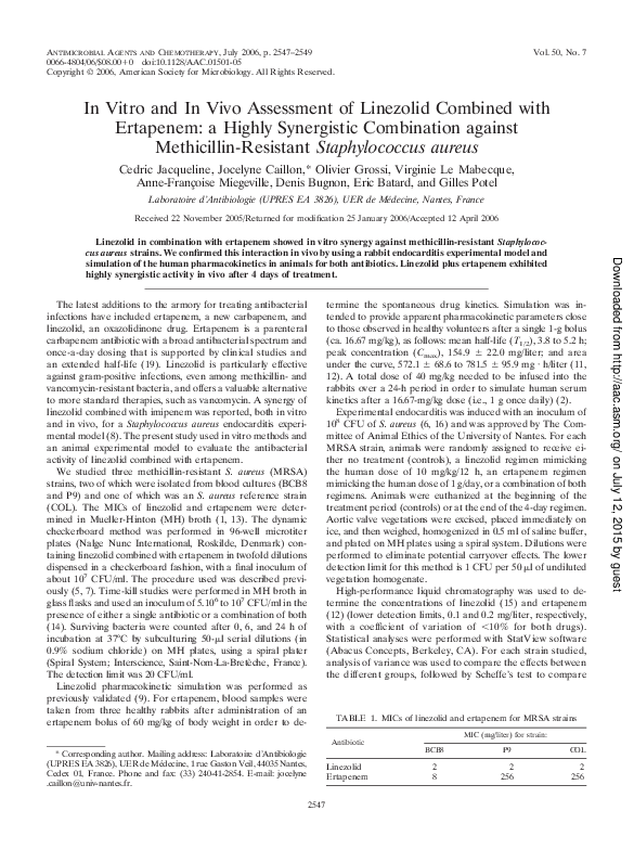 (PDF) In Vitro and In Vivo Assessment of Linezolid Combined with ...