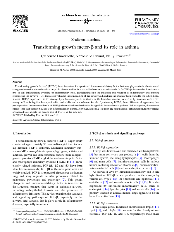 (PDF) Transforming growth factor-β and its role in asthma
