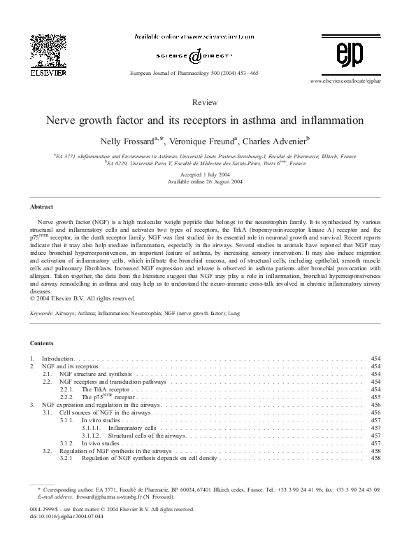 (PDF) Nerve growth factor and its receptors in asthma and inflammation