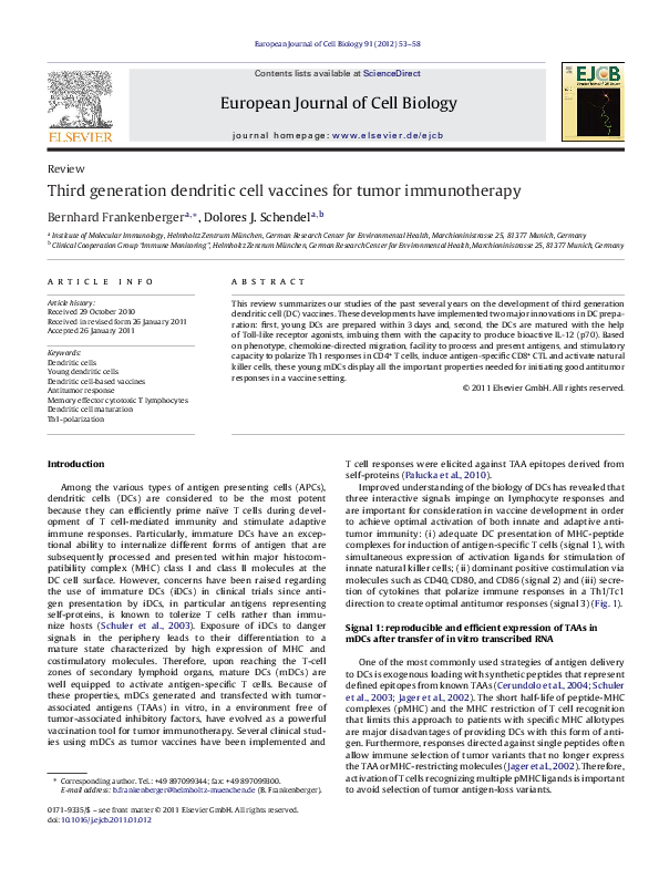 (PDF) Third generation dendritic cell vaccines for tumor immunotherapy