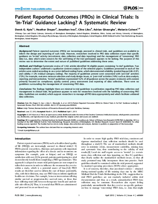 (PDF) Patient Reported Outcomes (PROs) in Clinical Trials: Is ‘In-Trial ...