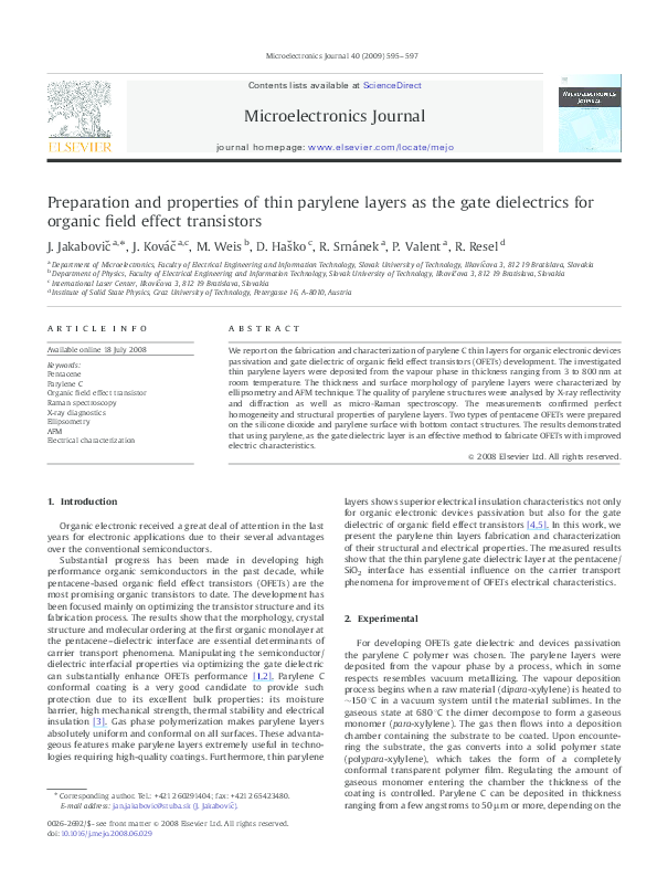 (PDF) Preparation and properties of thin parylene layers as the gate ...