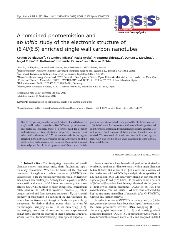 (PDF) A combined photoemission and ab initio study of the electronic ...