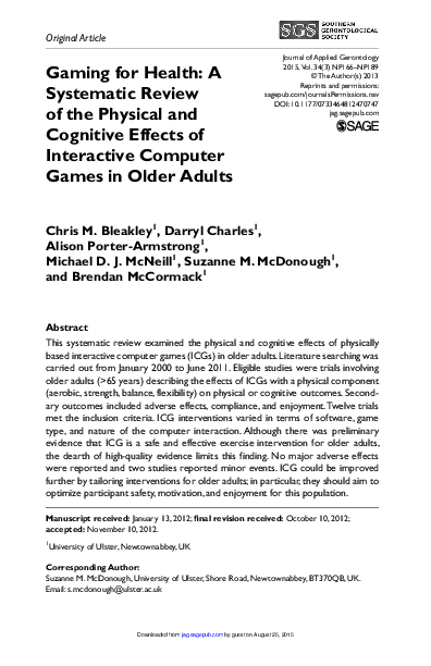 (PDF) Gaming for Health: A Systematic Review of the Physical and ...