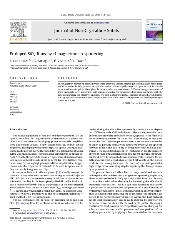(PDF) Er-doped SiO2 films by rf magnetron co-sputtering
