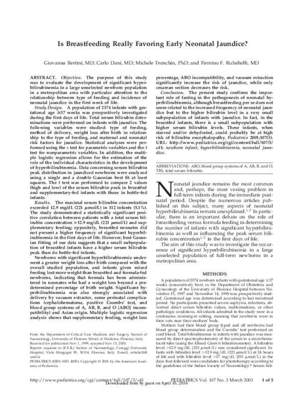 (PDF) Is Breastfeeding Really Favoring Early Neonatal Jaundice? Carlo