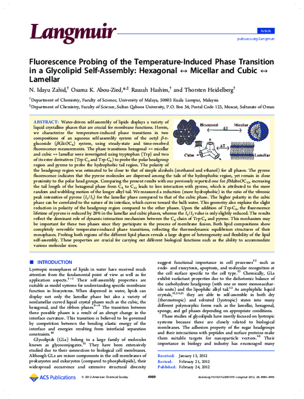 (PDF) Fluorescence Probing of the Temperature-Induced Phase Transition ...