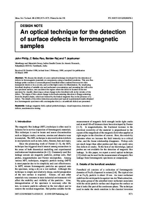 (PDF) An optical technique for the detection of surface defects in ...