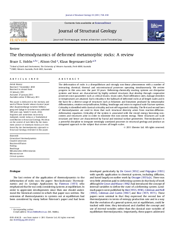 (PDF) The thermodynamics of deformed metamorphic rocks: A review