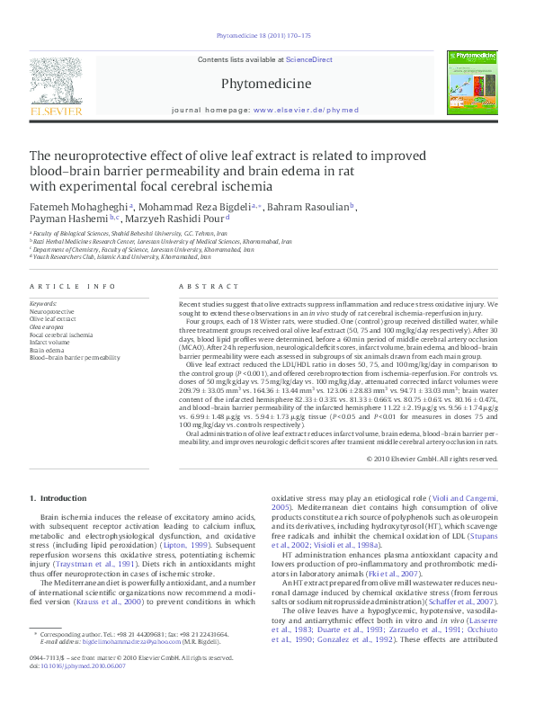 (PDF) The neuroprotective effect of olive leaf extract is related to ...