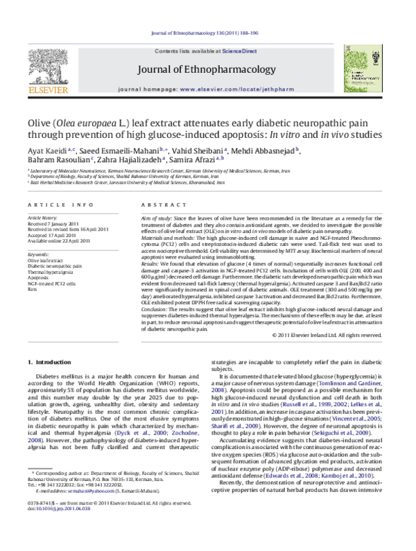 (PDF) Olive (Olea europaea L.) leaf extract attenuates early diabetic ...
