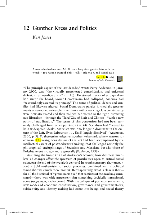 (PDF) Gunther Kress and Politics, in ' Multimodality and Social