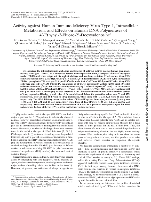 (PDF) Activity against Human Immunodeficiency Virus Type 1 ...