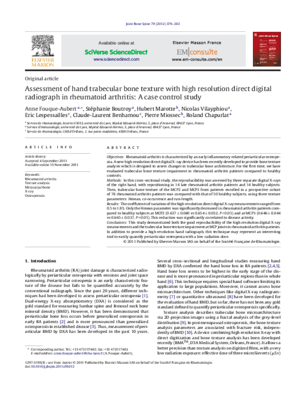 (PDF) Assessment of hand trabecular bone texture with high resolution ...