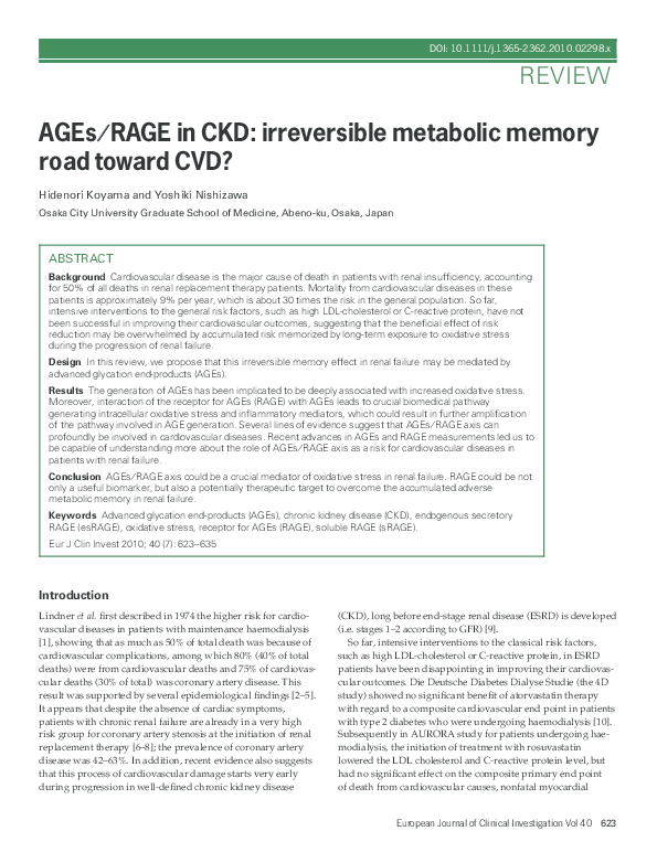 (PDF) AGEs/RAGE in CKD: irreversible metabolic memory road toward CVD?