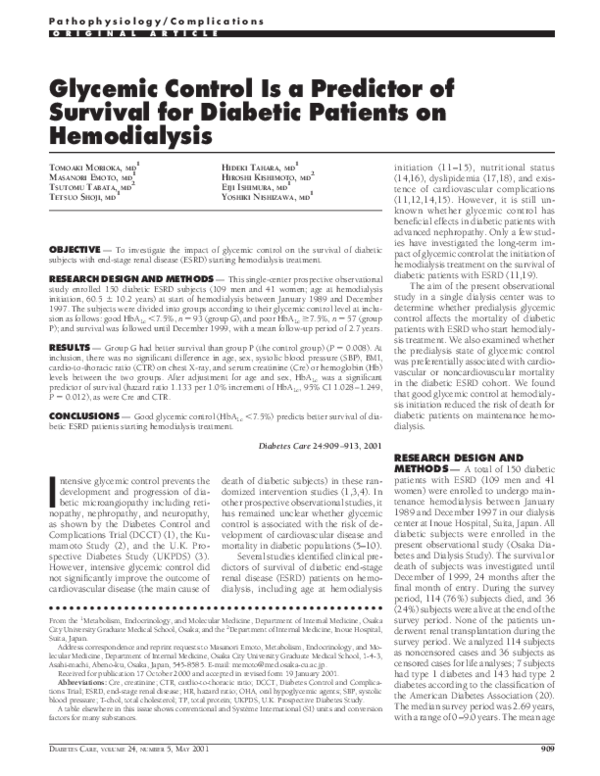 (PDF) Glycemic Control Is a Predictor of Survival for Diabetic Patients ...