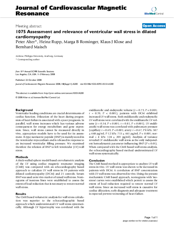 (PDF) Assessment and relevance of ventricular wall stress in heart failure