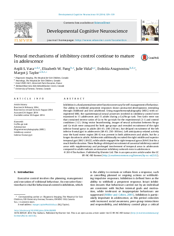(PDF) Neural mechanisms of inhibitory control continue to mature in ...