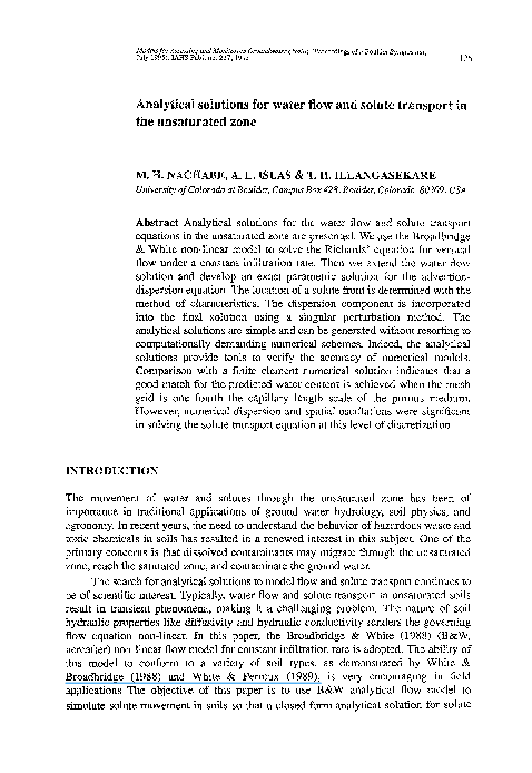 (PDF) Analytical Solutions for Water Flow and Solute Transport in the ...