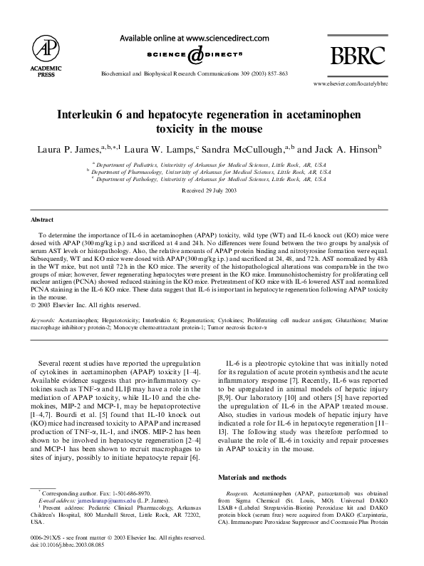 (PDF) Interleukin 6 and hepatocyte regeneration in acetaminophen