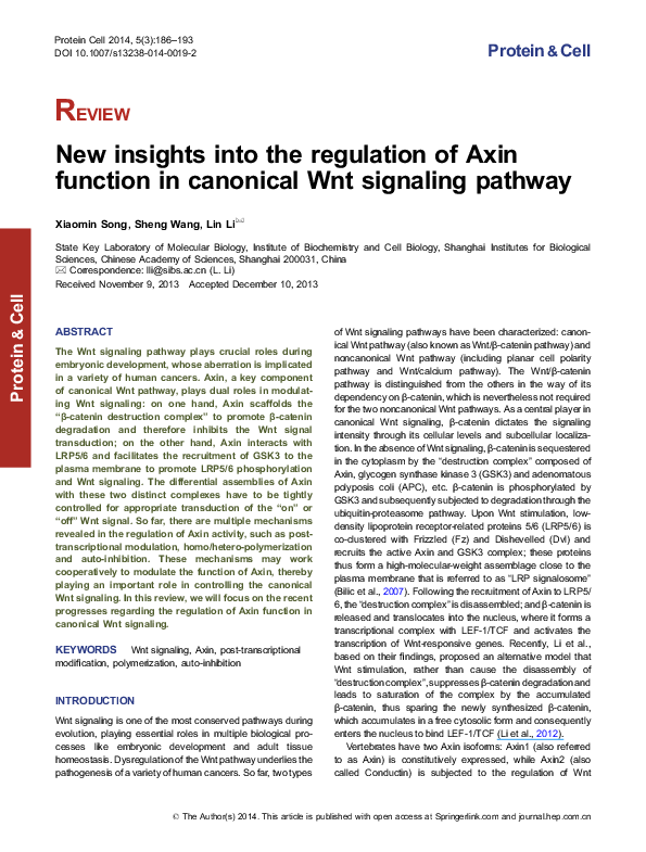 (PDF) New insights into the regulation of Axin function in canonical ...