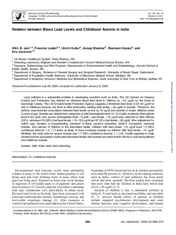 (PDF) Relation between Blood Lead Levels and Childhood Anemia in India