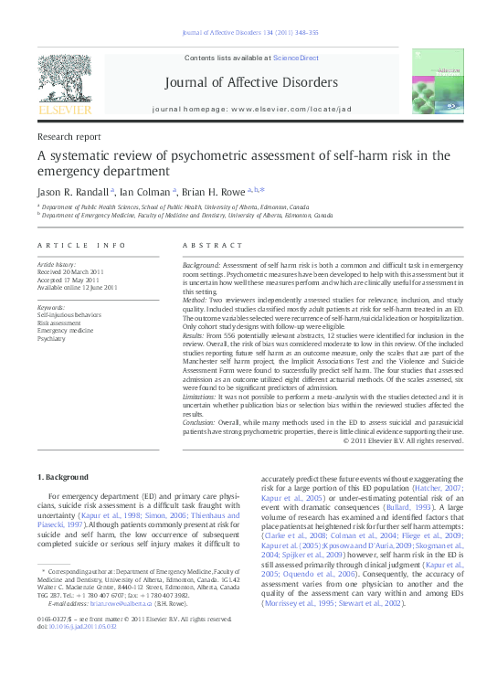 (PDF) A systematic review of psychometric assessment of self-harm risk ...