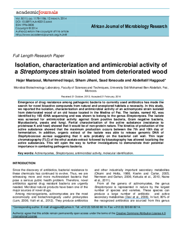 (PDF) ISOLATION, CHARACTERIZATION AND ANTIMICROBIAL ACTIVITY STUDIES OF ...