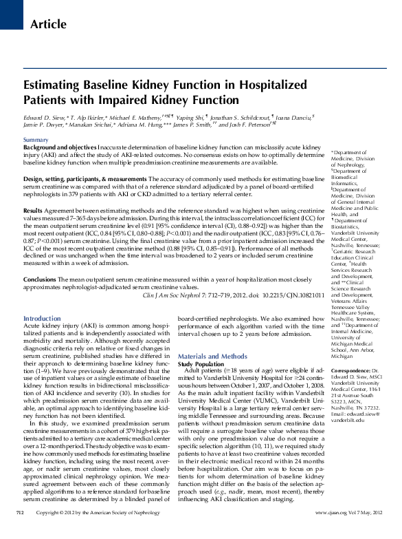 (PDF) Estimating baseline kidney function in hospitalized patients with ...