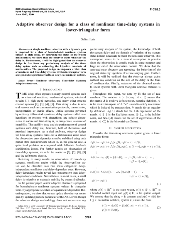 (PDF) Adaptive observer design for a class of nonlinear time-delay ...
