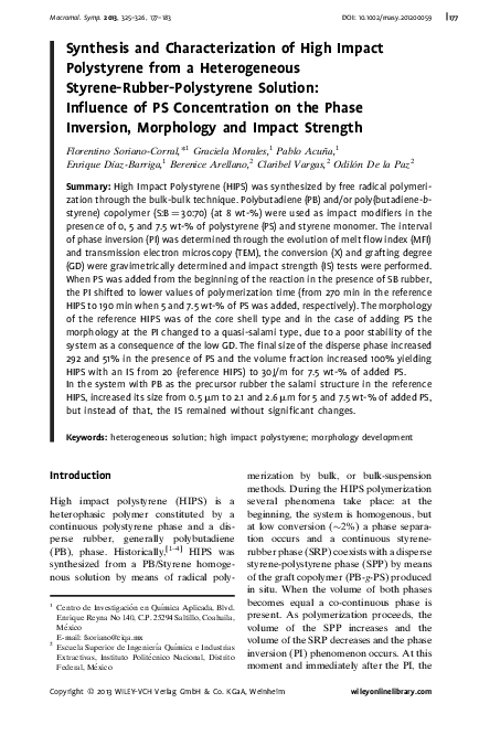 (PDF) Synthesis and Characterization of High Impact Polystyrene from a ...