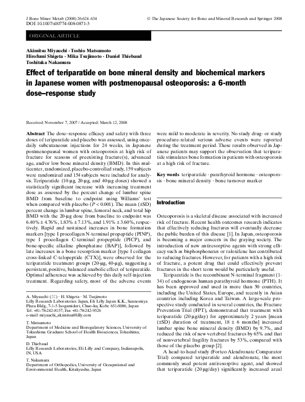 (PDF) Effect of teriparatide on bone mineral density and biochemical ...