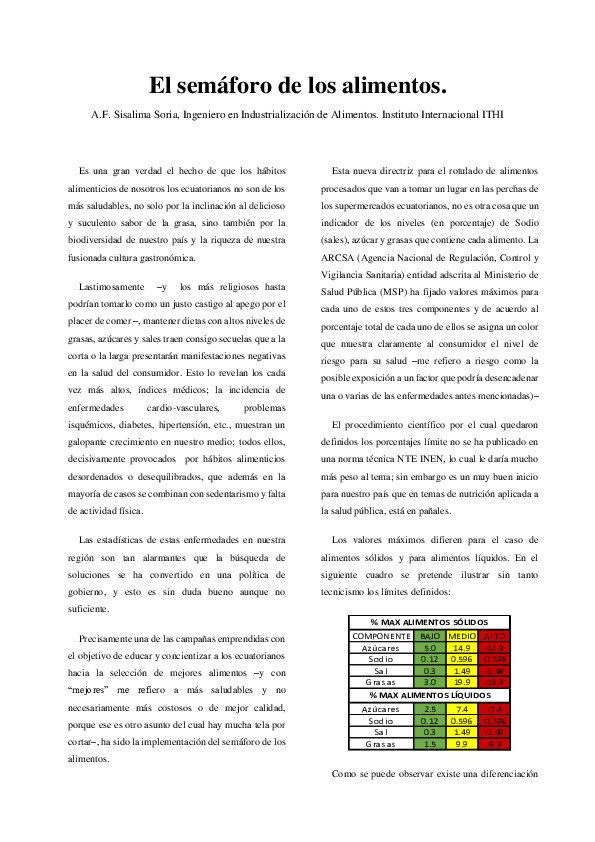 (PDF) El semáforo de los alimentos
