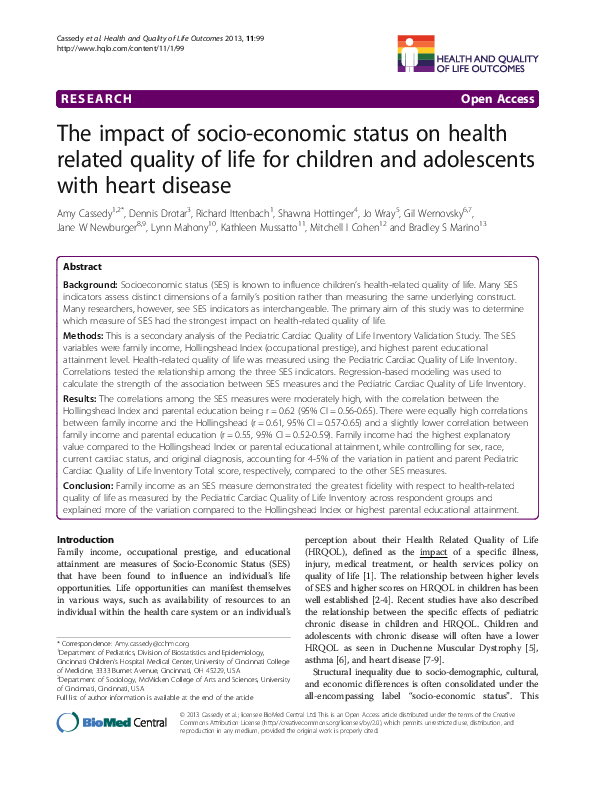 (PDF) The impact of socio-economic status on health related quality of ...