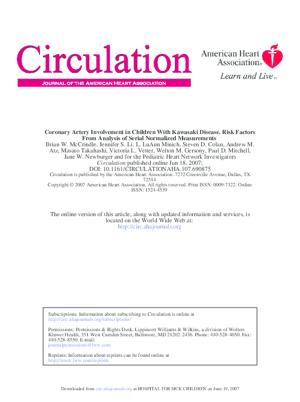 (PDF) Coronary Artery Involvement in Children With Kawasaki Disease ...
