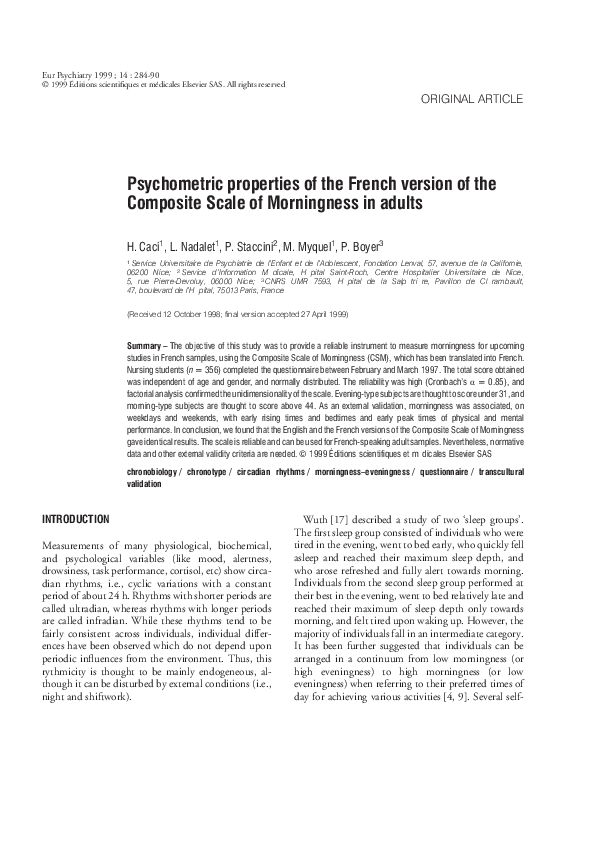 (PDF) Psychometric properties of the French version of the Composite ...
