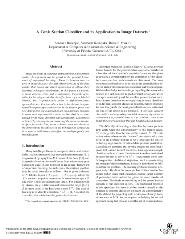 (PDF) A Conic Section Classifier and its Application to Image Datasets