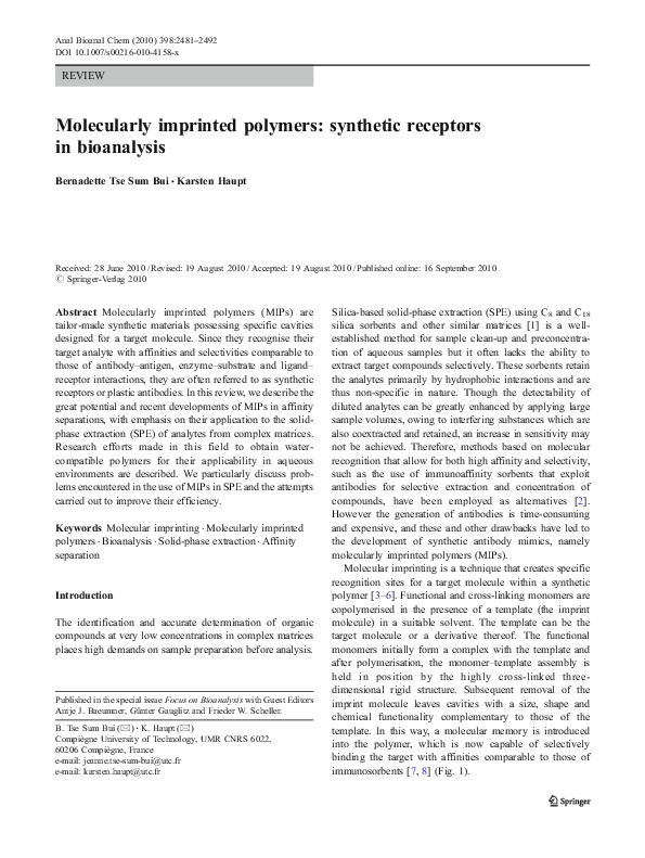 (PDF) Molecularly imprinted polymers: synthetic receptors in bioanalysis