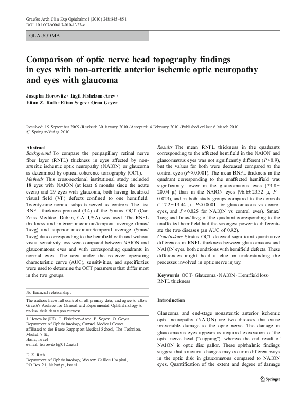 (PDF) Comparison of optic nerve head topography findings in eyes with ...