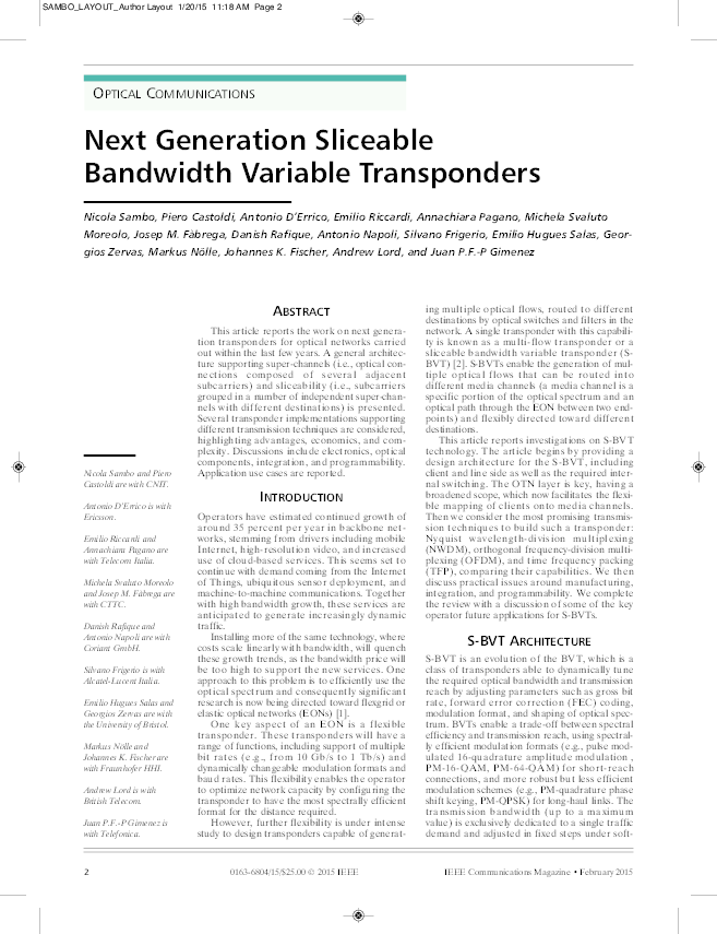 (PDF) Next generation sliceable bandwidth variable transponders
