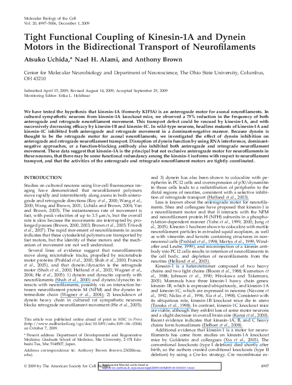 (PDF) Tight Functional Coupling of Kinesin-1A and Dynein Motors in the ...