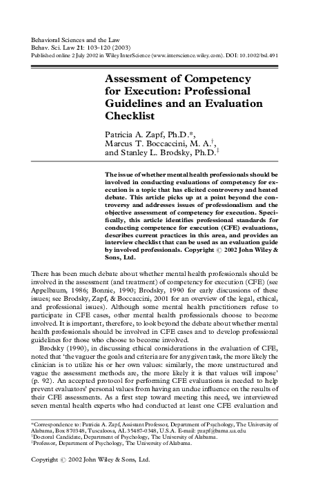 (PDF) Assessment of competency for execution: professional guidelines ...