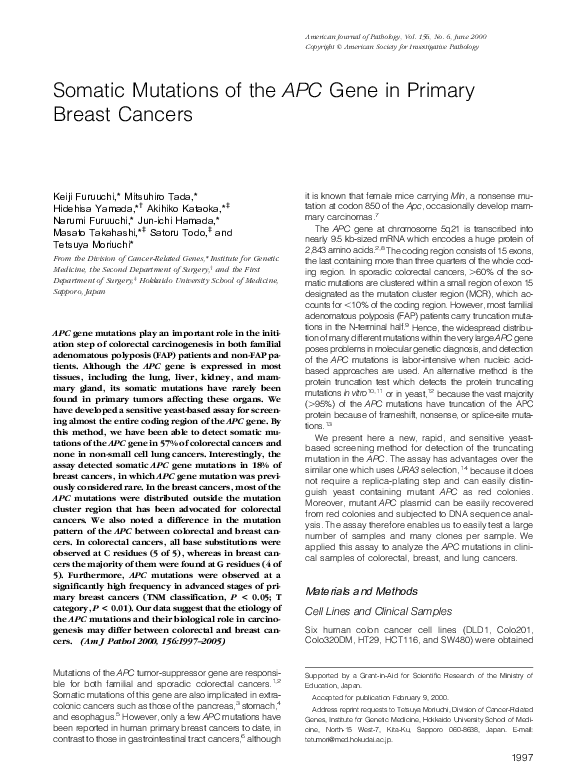 (PDF) Somatic Mutations of the APC Gene in Primary Breast Cancers