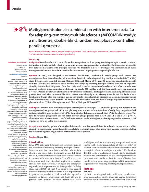 (PDF) Methylprednisolone in combination with interferon beta-1a for ...