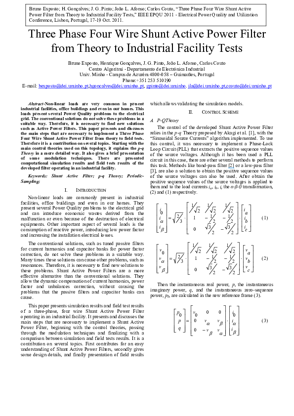 (PDF) Three Phase Four Wire Shunt Active Power Filter from theory to ...