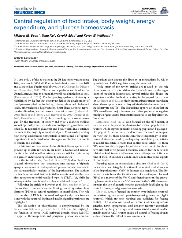 (PDF) Central regulation of food intake, body weight, energy ...